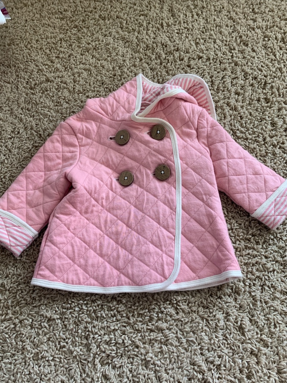 Girls Pink Quilted Double-Breasted Peacoat with Hood